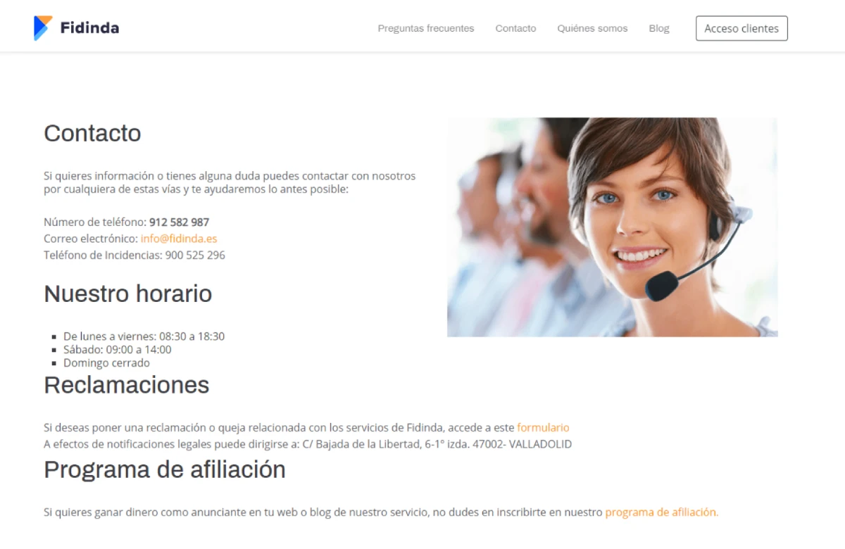 Datos de contacto Fidinda